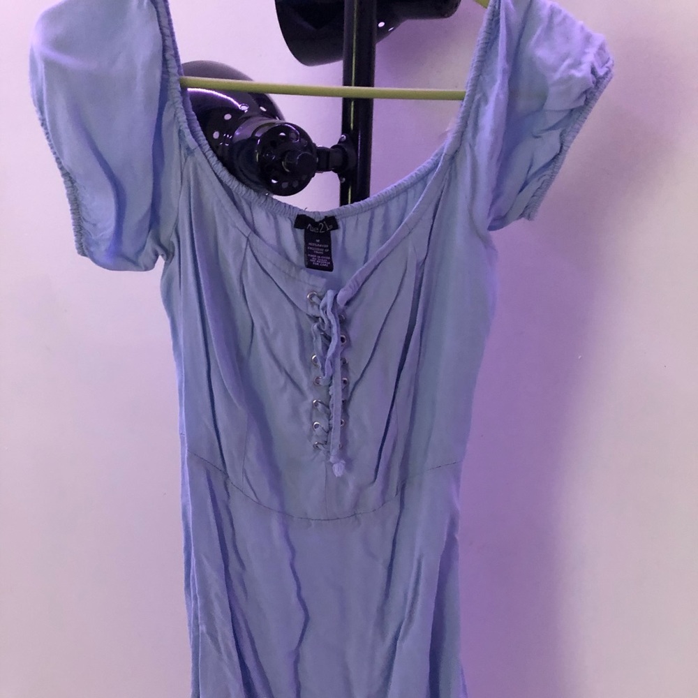 Fit and Flare Light Blue Lace Up Mini Dress